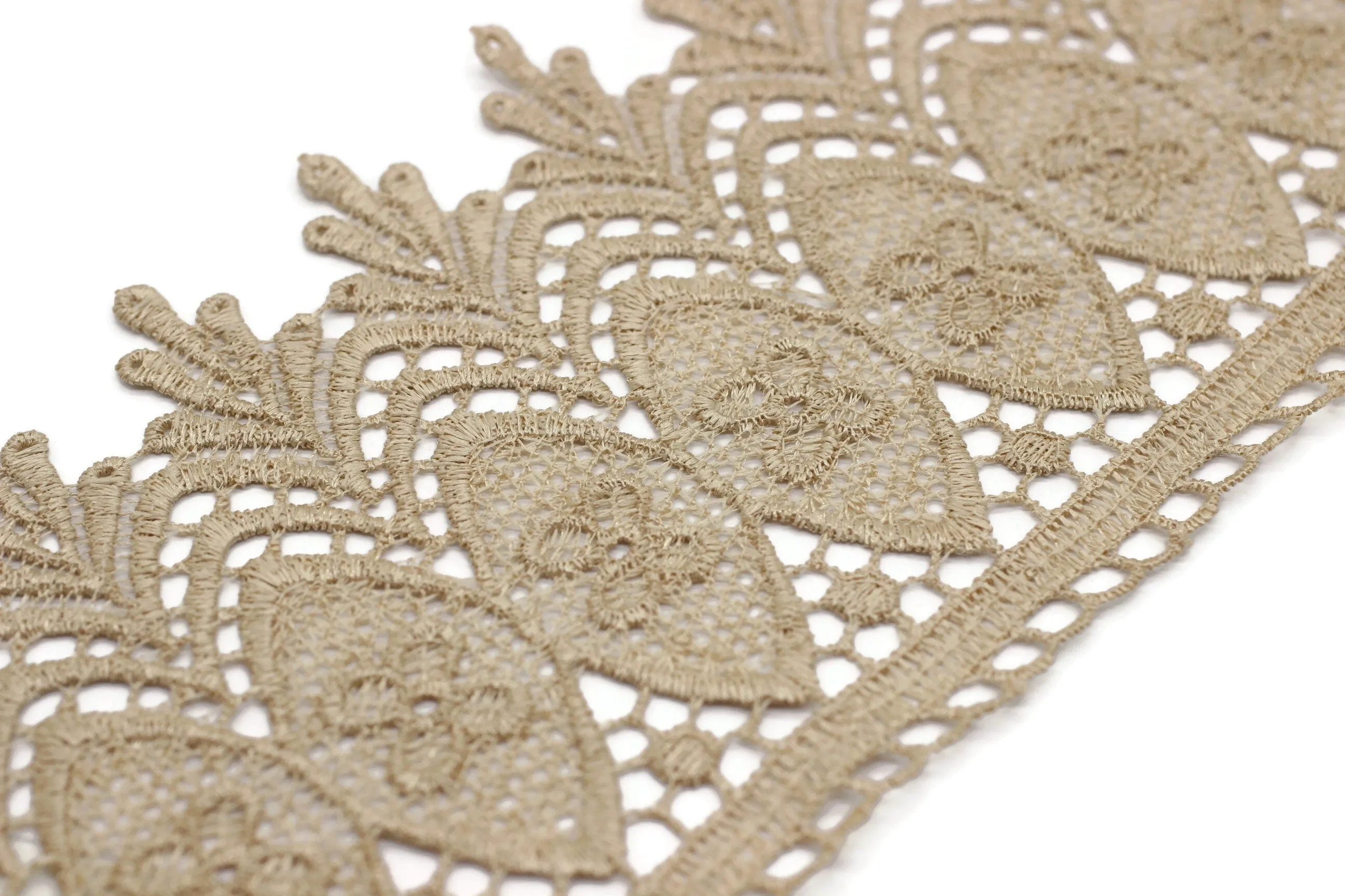 100mm 8 Mt. Beige Bridal Guipure Lace Trim | 3.93 Inches Wide Lace Trim | Geometric Bridal Lace | French Guipure | Lace Fabric TRM100