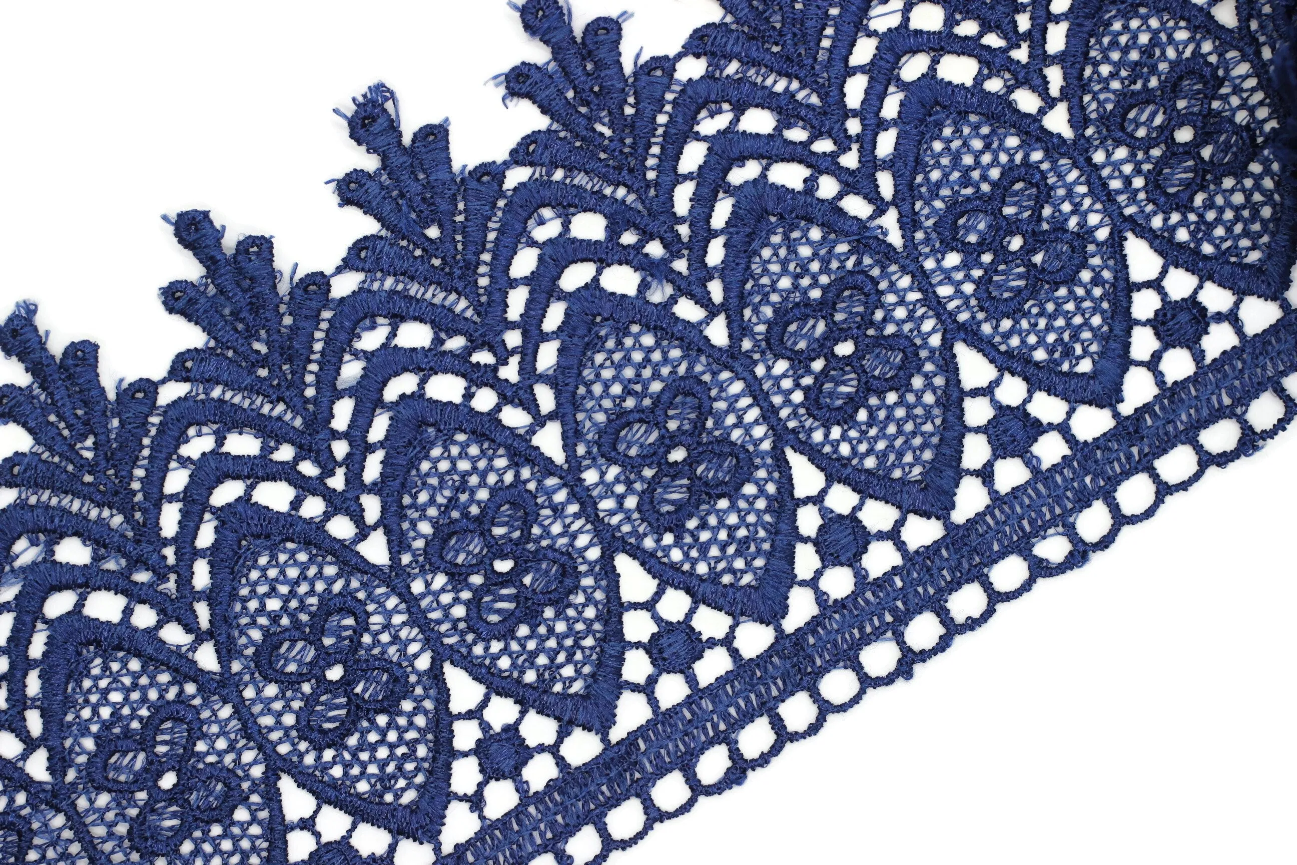100mm 8 Mt. Royal Blue Bridal Guipure Lace Trim | 3.93 Inches Wide Lace Trim | Geometric Bridal Lace | French Guipure | Lace Fabric TRM100