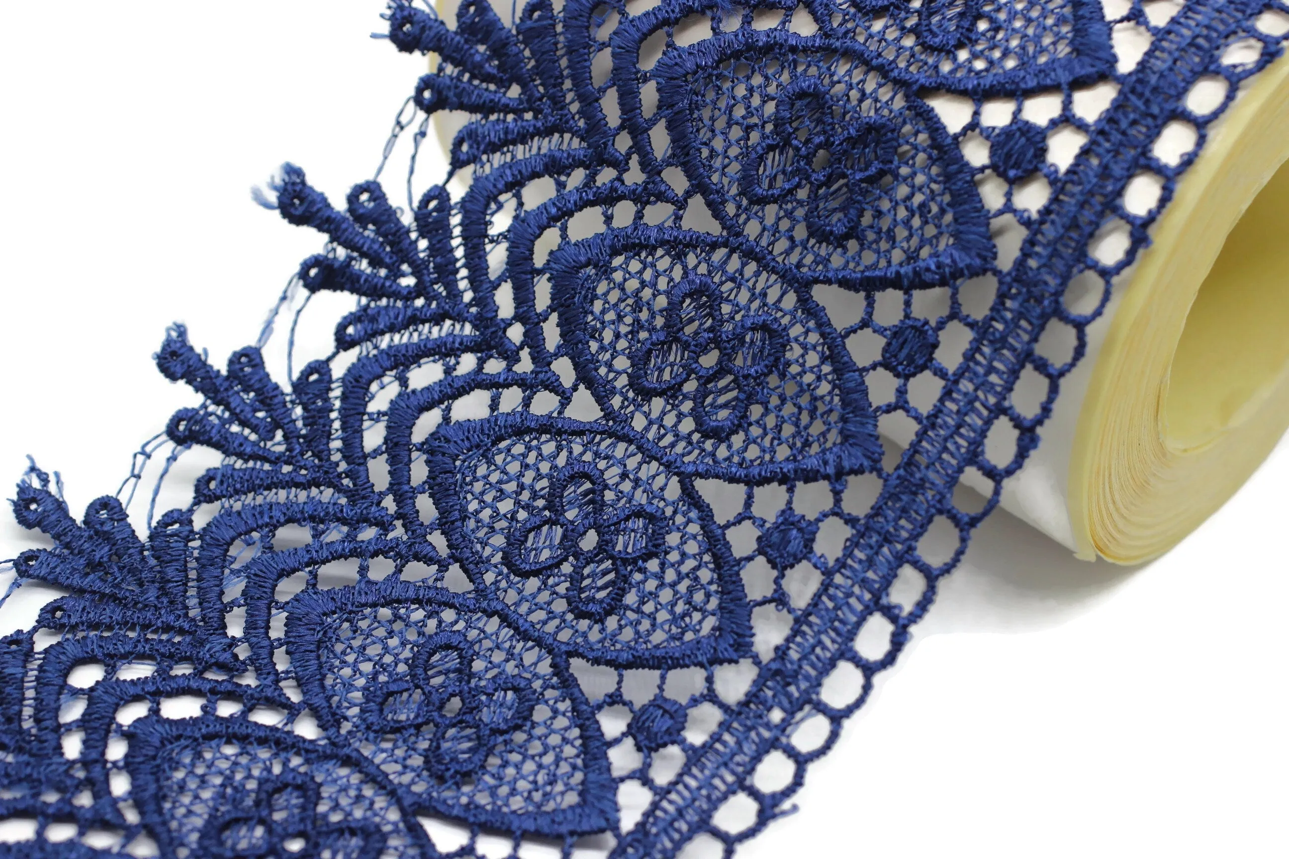 100mm 8 Mt. Royal Blue Bridal Guipure Lace Trim | 3.93 Inches Wide Lace Trim | Geometric Bridal Lace | French Guipure | Lace Fabric TRM100