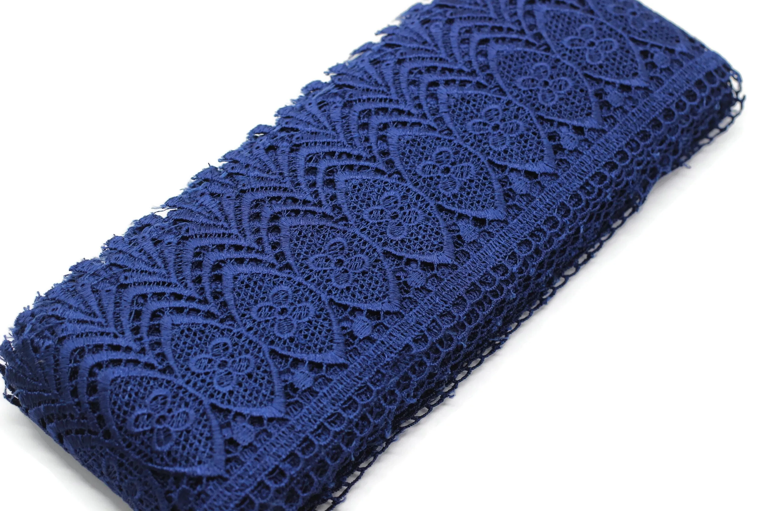 100mm 8 Mt. Royal Blue Bridal Guipure Lace Trim | 3.93 Inches Wide Lace Trim | Geometric Bridal Lace | French Guipure | Lace Fabric TRM100