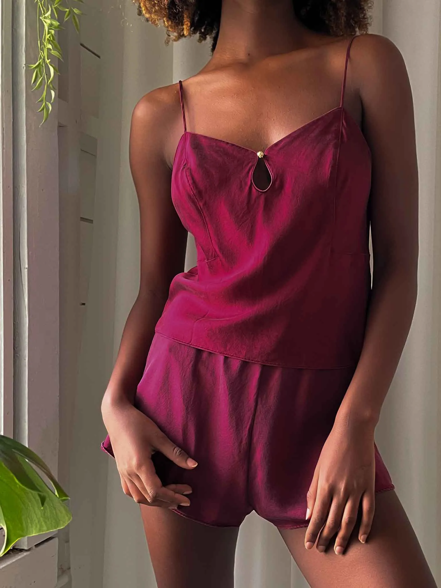 90s Berry Silk Camisole & Shorts Set | S-M