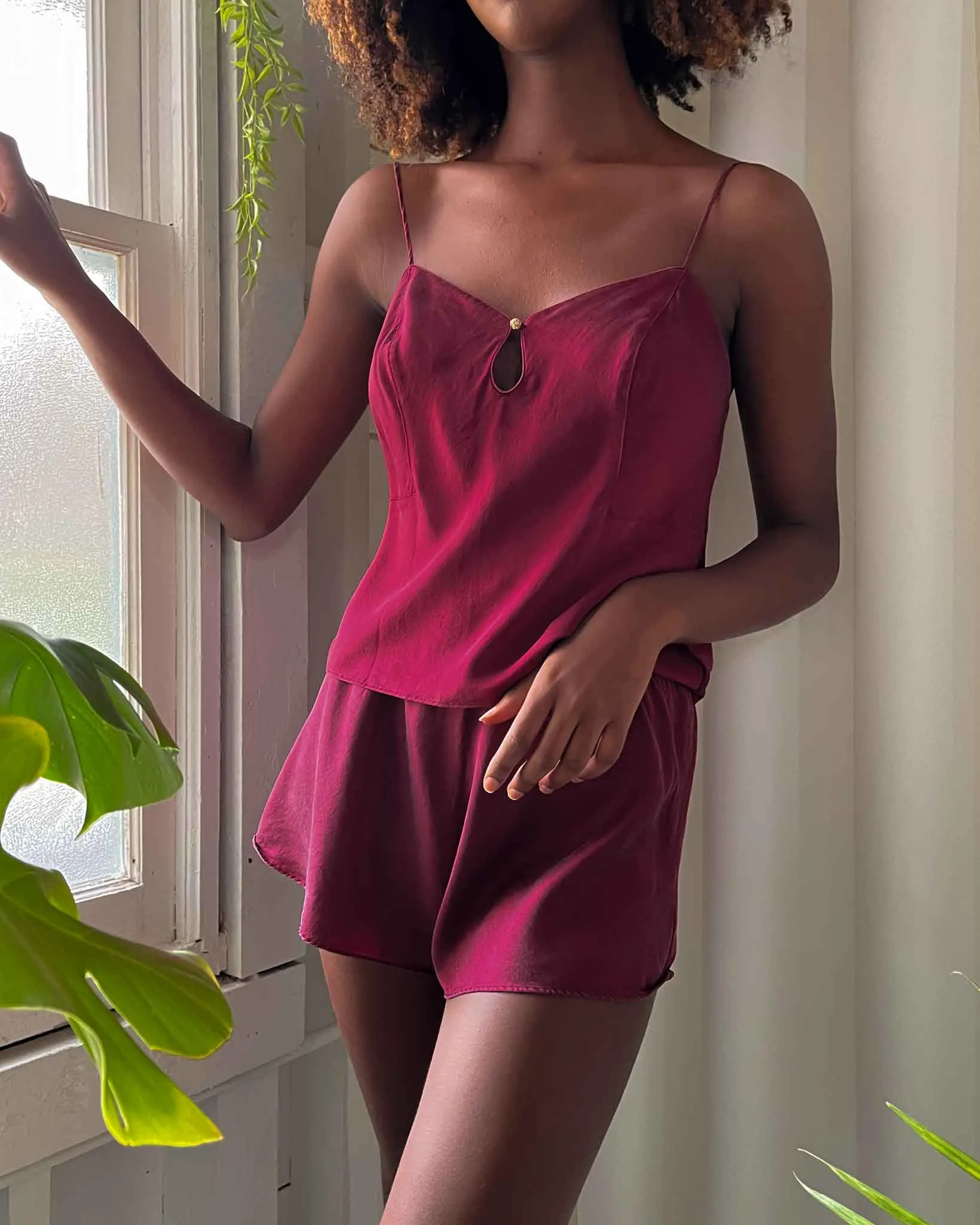 90s Berry Silk Camisole & Shorts Set | S-M