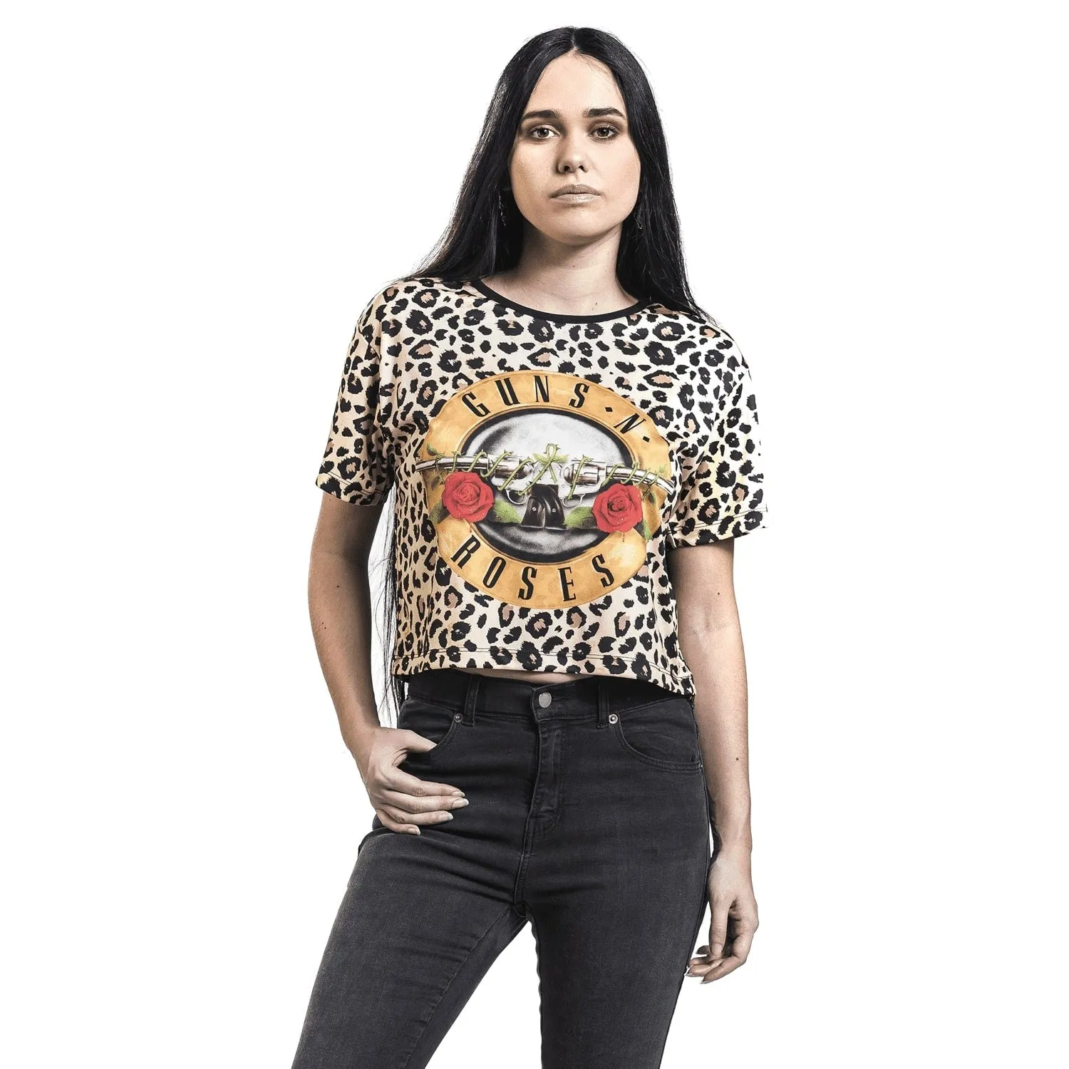 Amplified Womens/Ladies Leopard Bullet Guns N Roses Crop Top