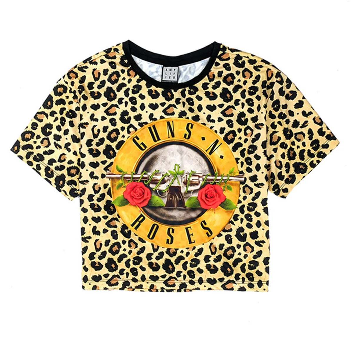 Amplified Womens/Ladies Leopard Bullet Guns N Roses Crop Top