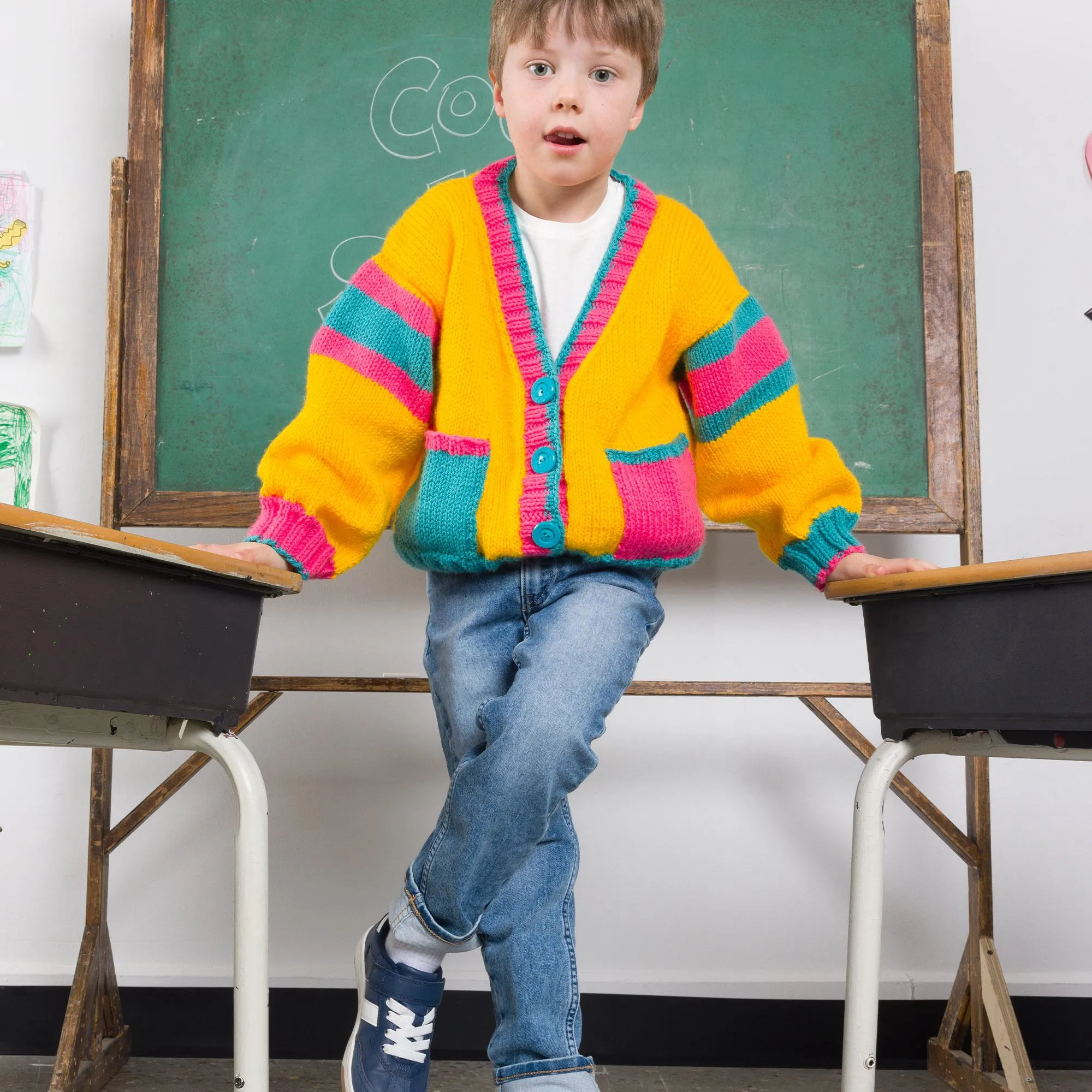Bernat Bright Student Kids Knit Cardigan