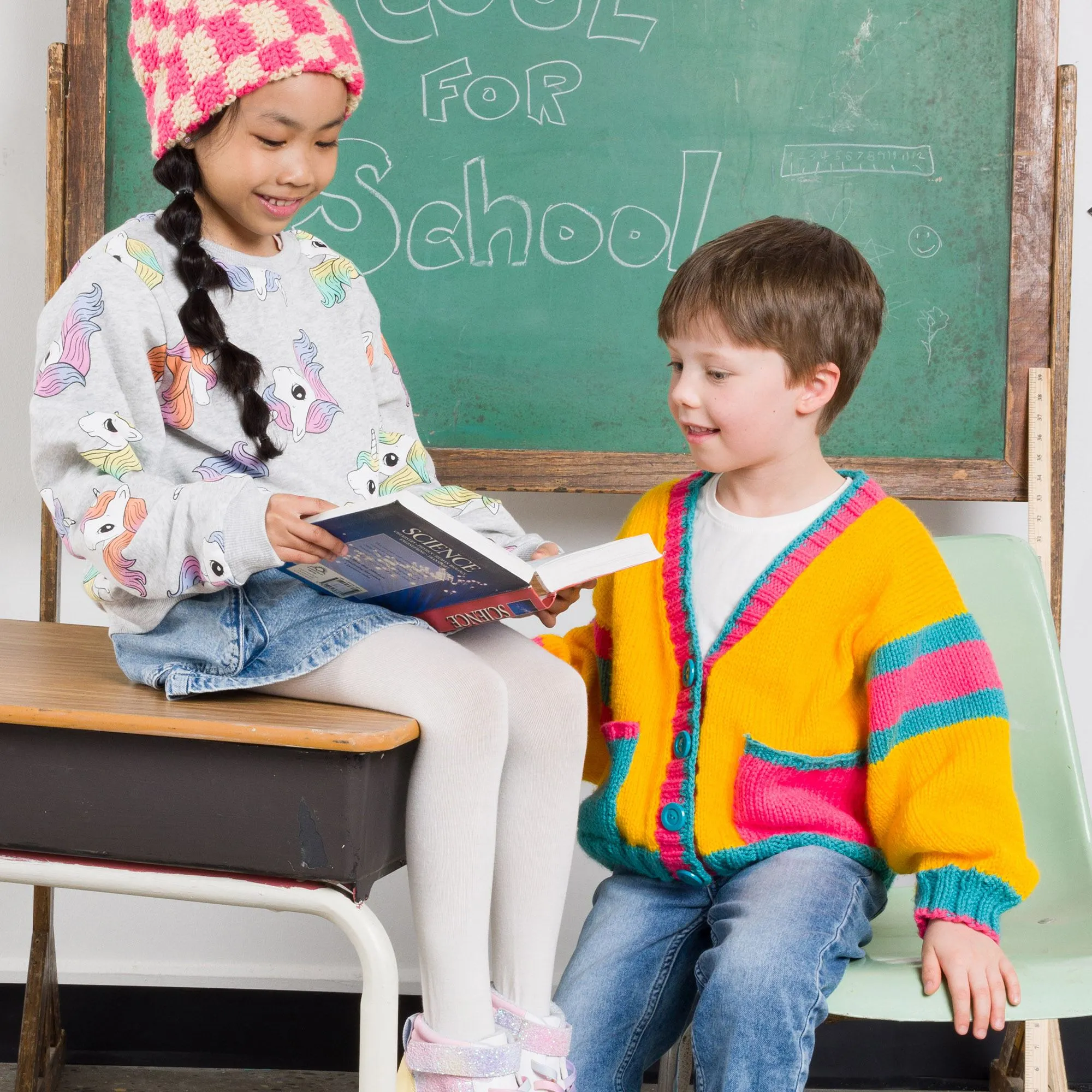 Bernat Bright Student Kids Knit Cardigan