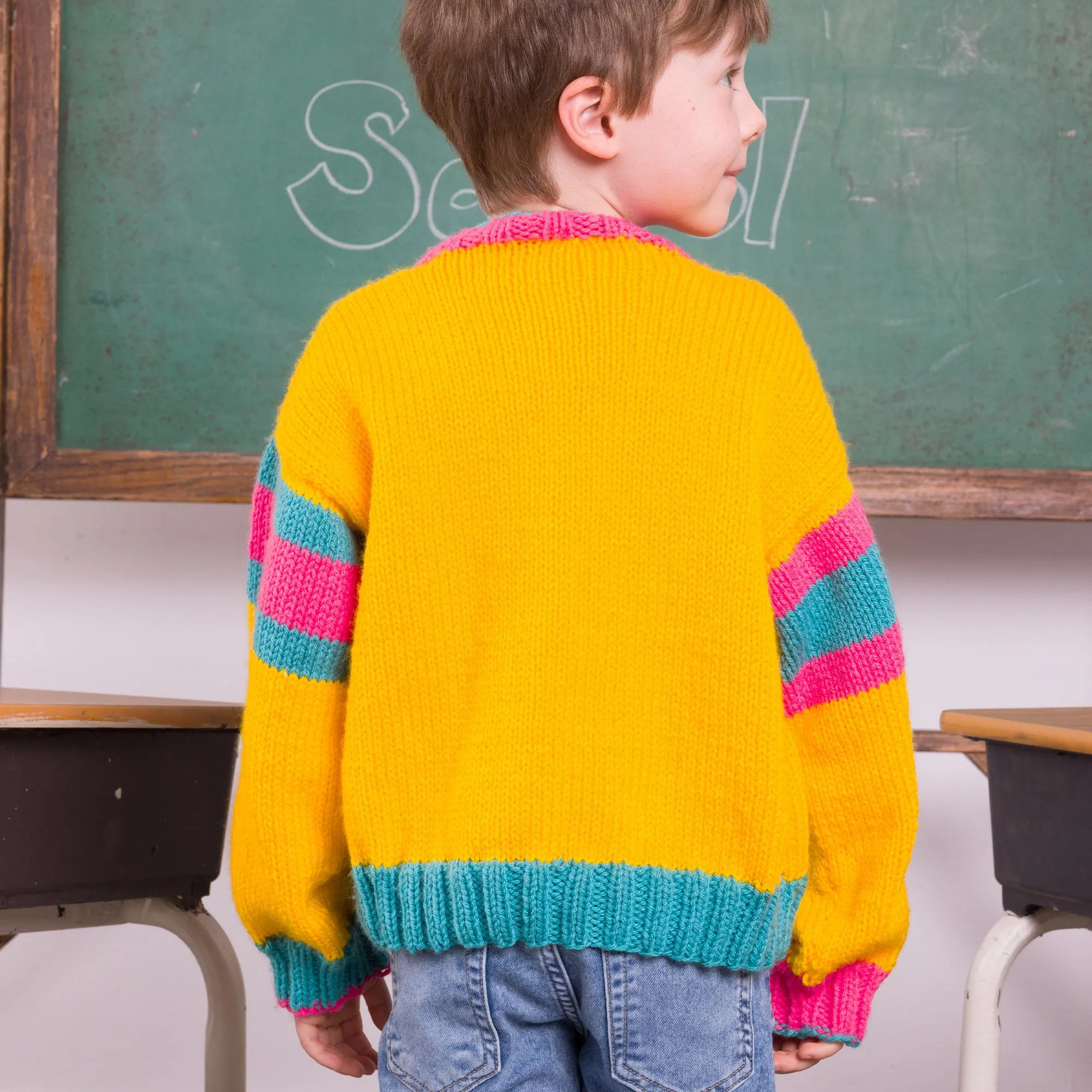 Bernat Bright Student Kids Knit Cardigan