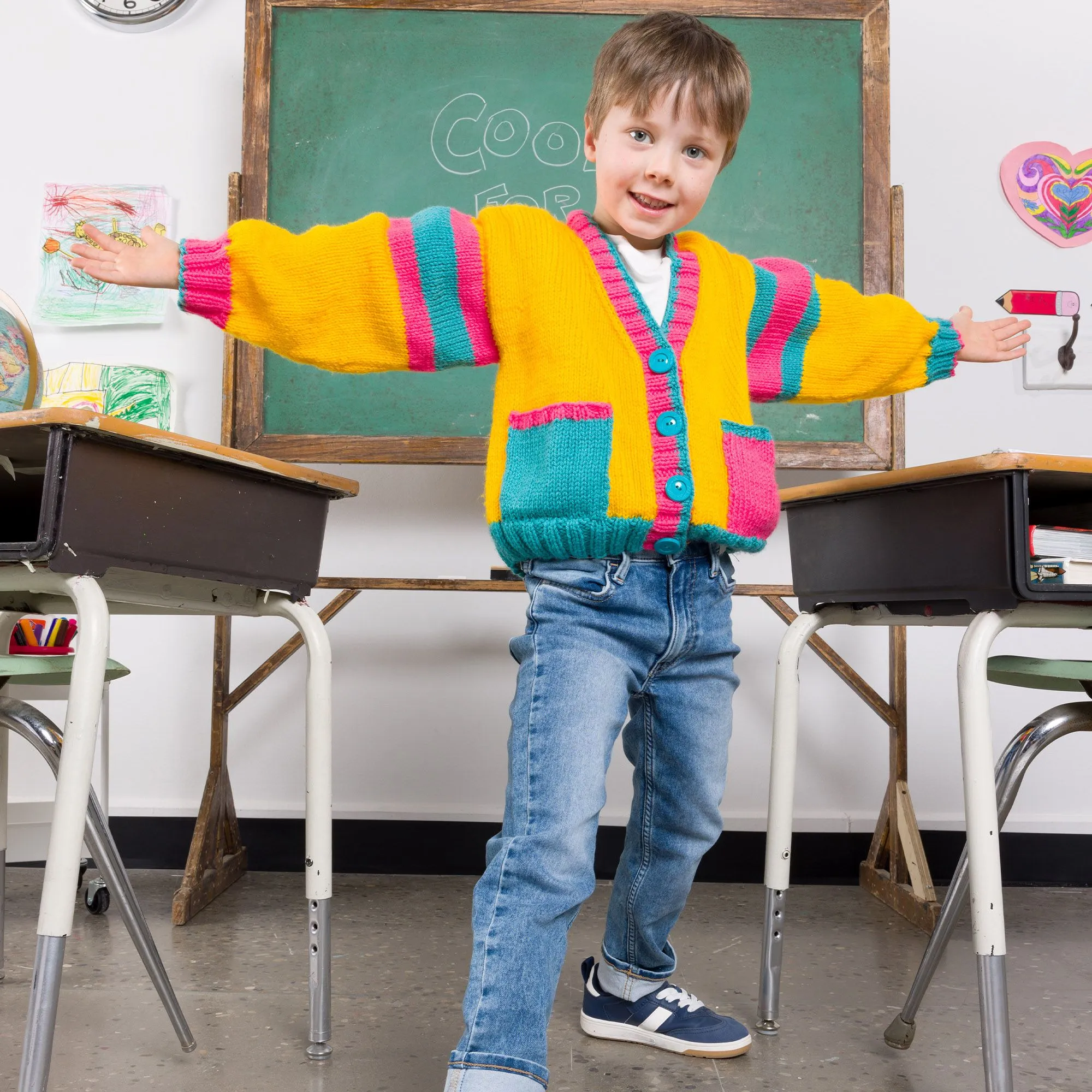 Bernat Bright Student Kids Knit Cardigan