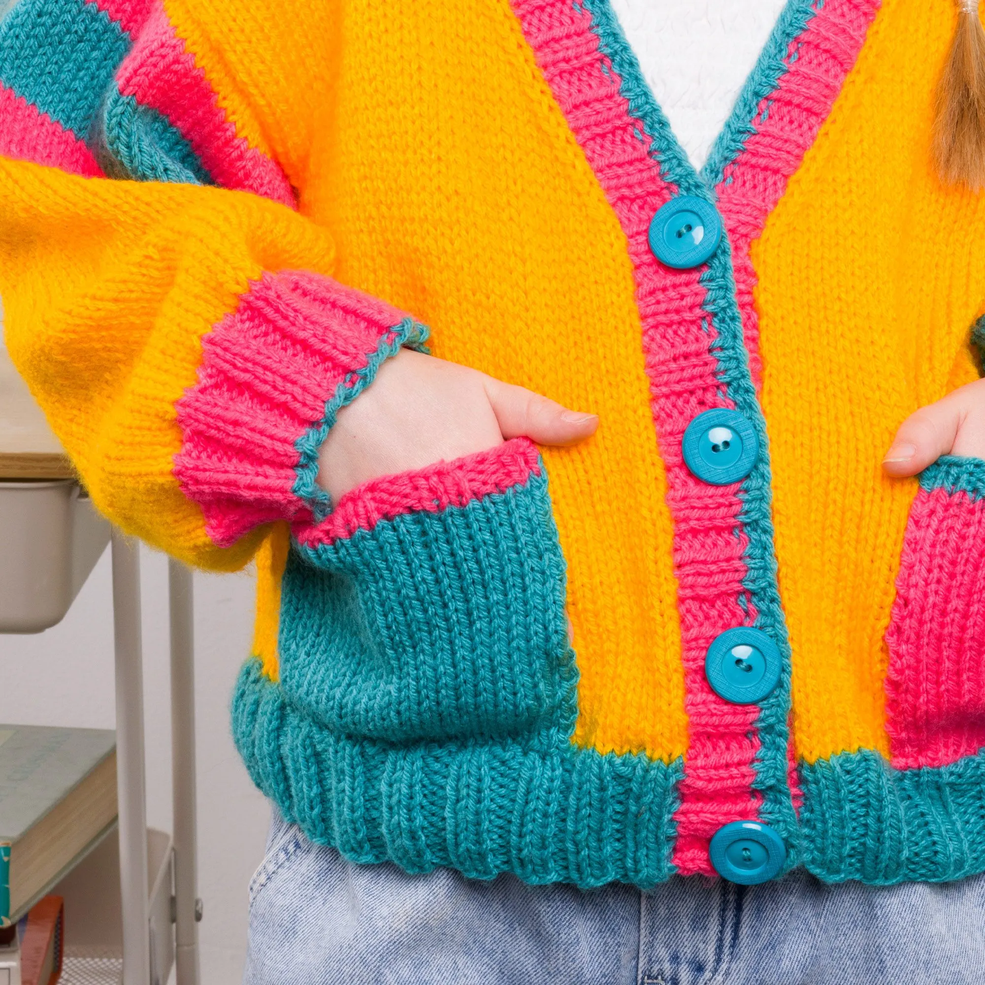 Bernat Bright Student Kids Knit Cardigan