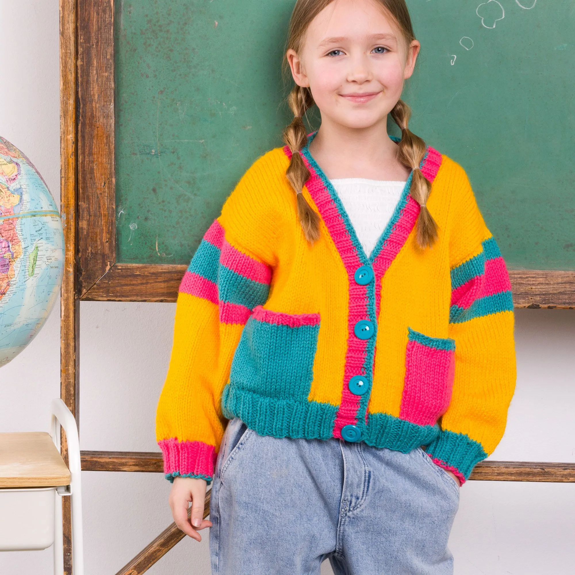 Bernat Bright Student Kids Knit Cardigan