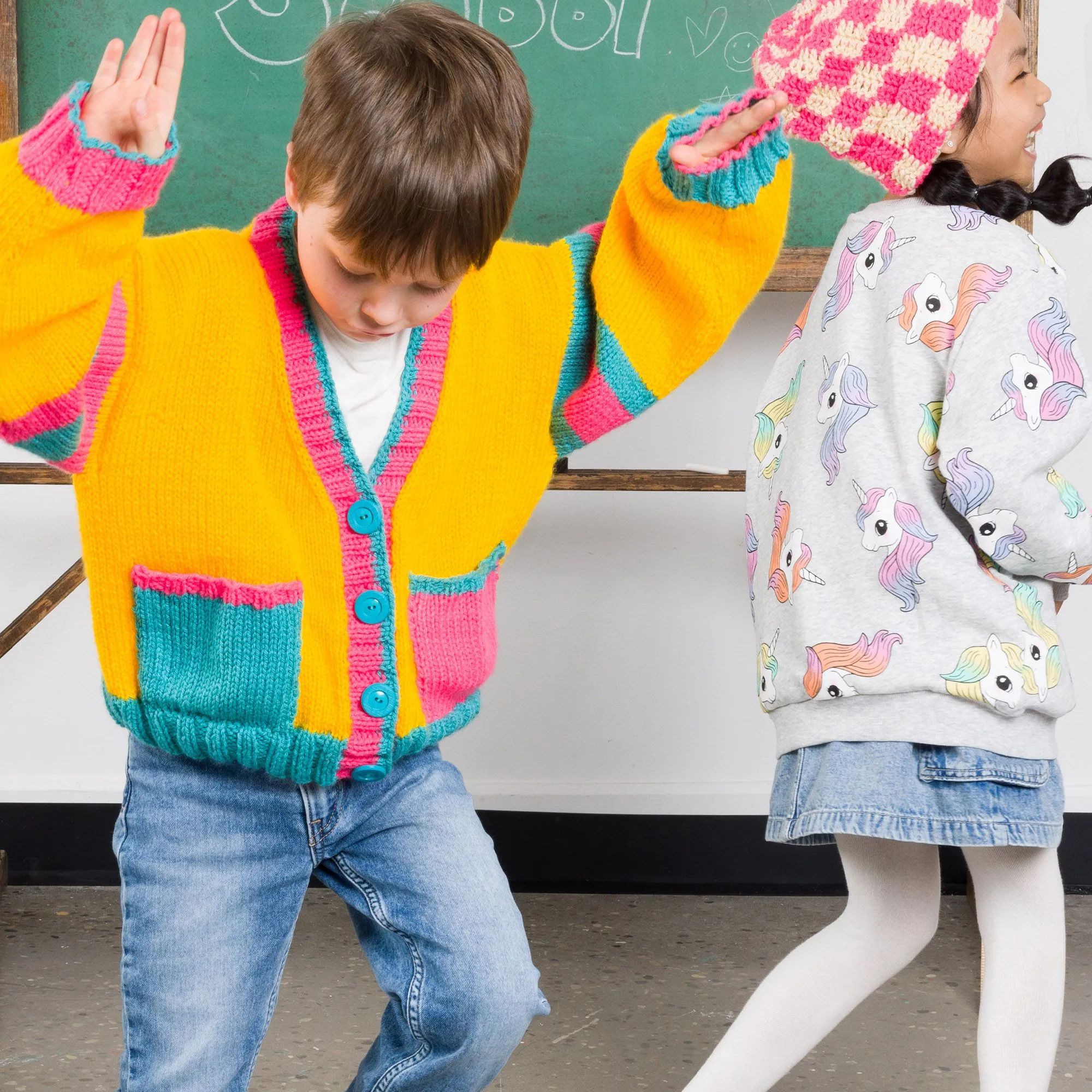 Bernat Bright Student Kids Knit Cardigan