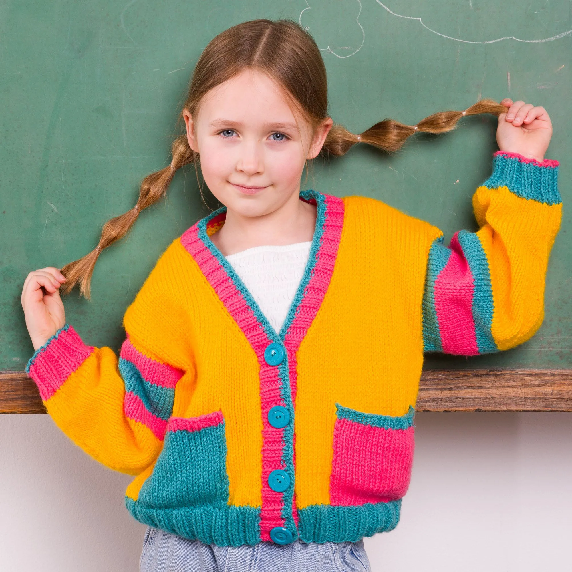 Bernat Bright Student Kids Knit Cardigan