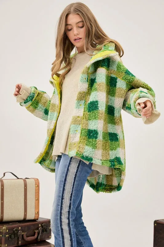 Curves Teen Spirit Plaid Hooded Teddy Jacket