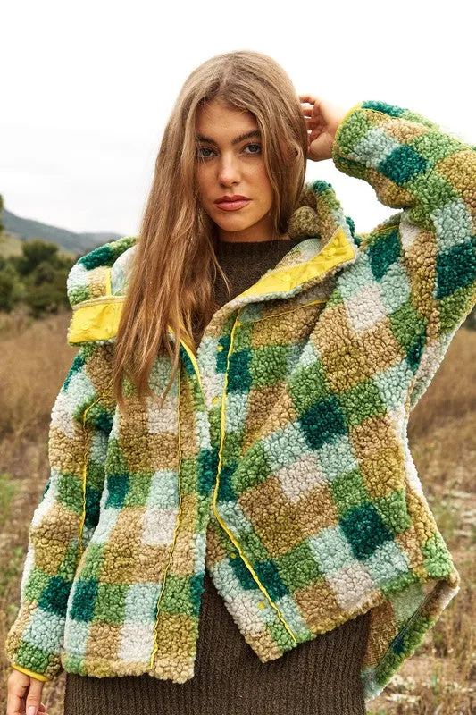 Curves Teen Spirit Plaid Hooded Teddy Jacket