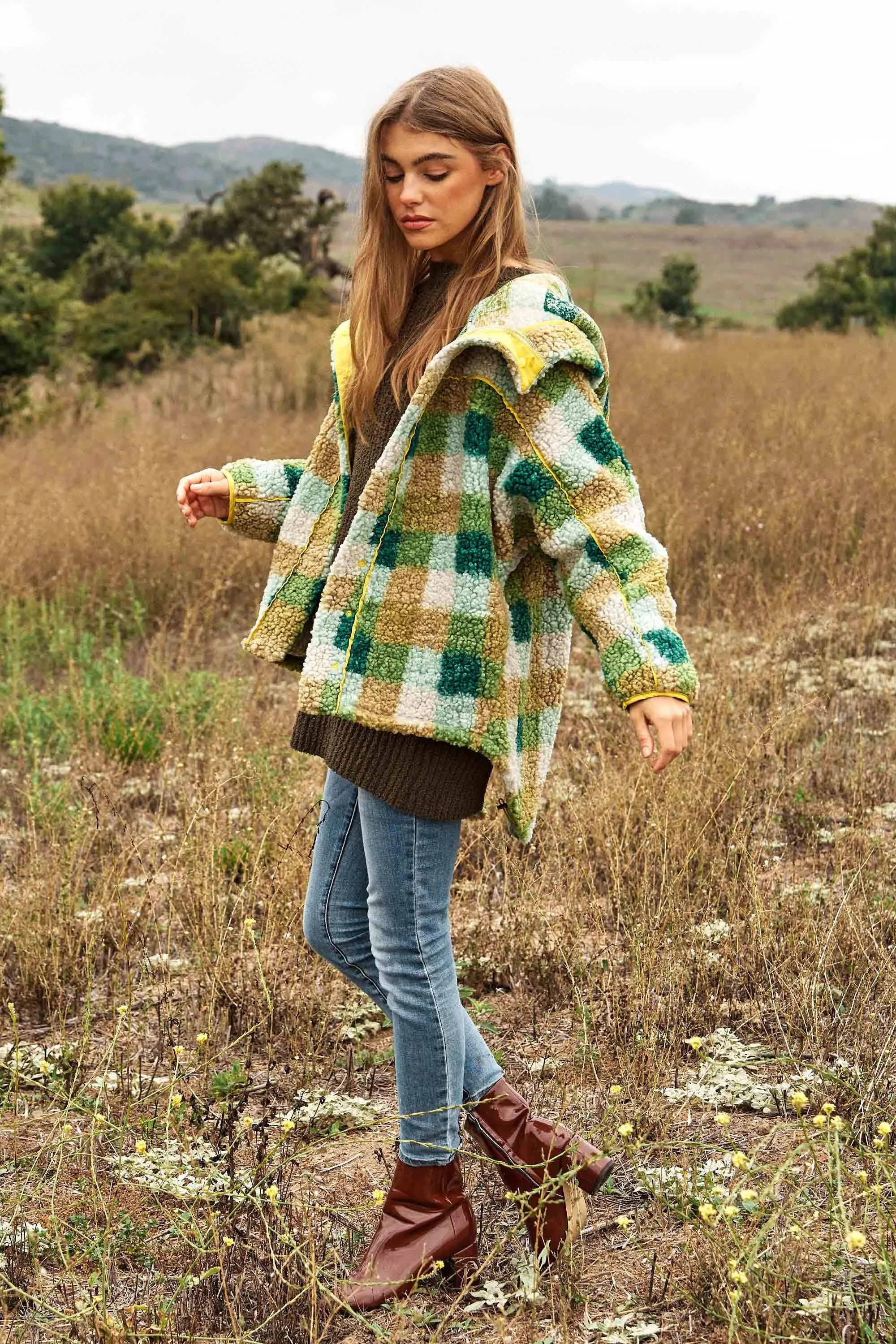 Curves Teen Spirit Plaid Hooded Teddy Jacket
