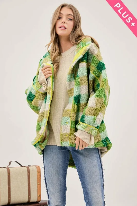 Curves Teen Spirit Plaid Hooded Teddy Jacket