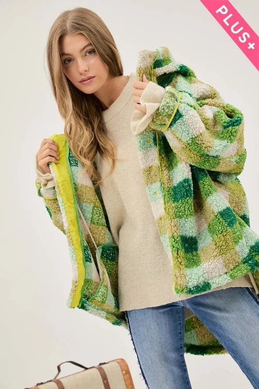 Curves Teen Spirit Plaid Hooded Teddy Jacket
