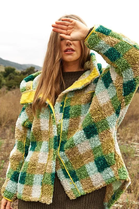 Curves Teen Spirit Plaid Hooded Teddy Jacket