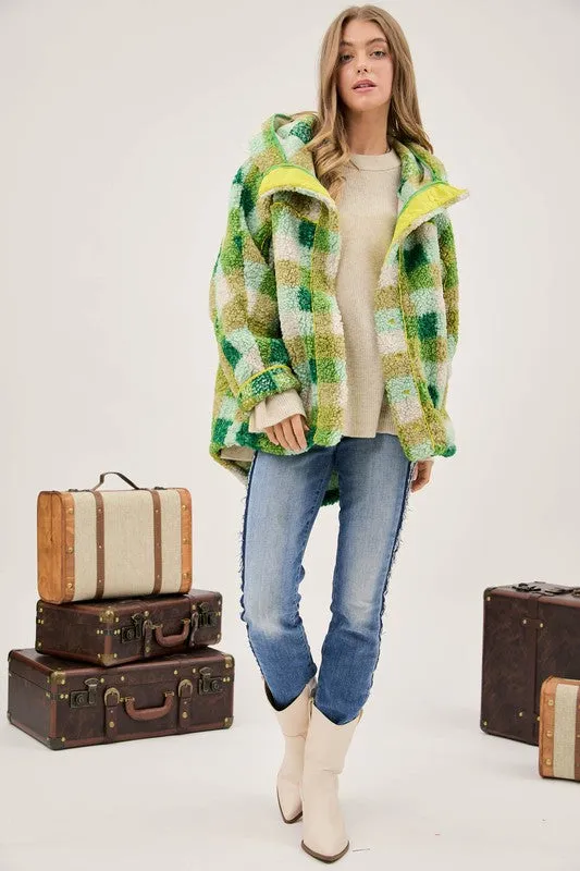 Curves Teen Spirit Plaid Hooded Teddy Jacket