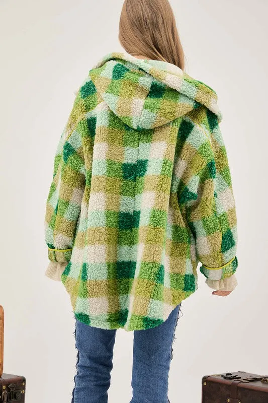 Curves Teen Spirit Plaid Hooded Teddy Jacket