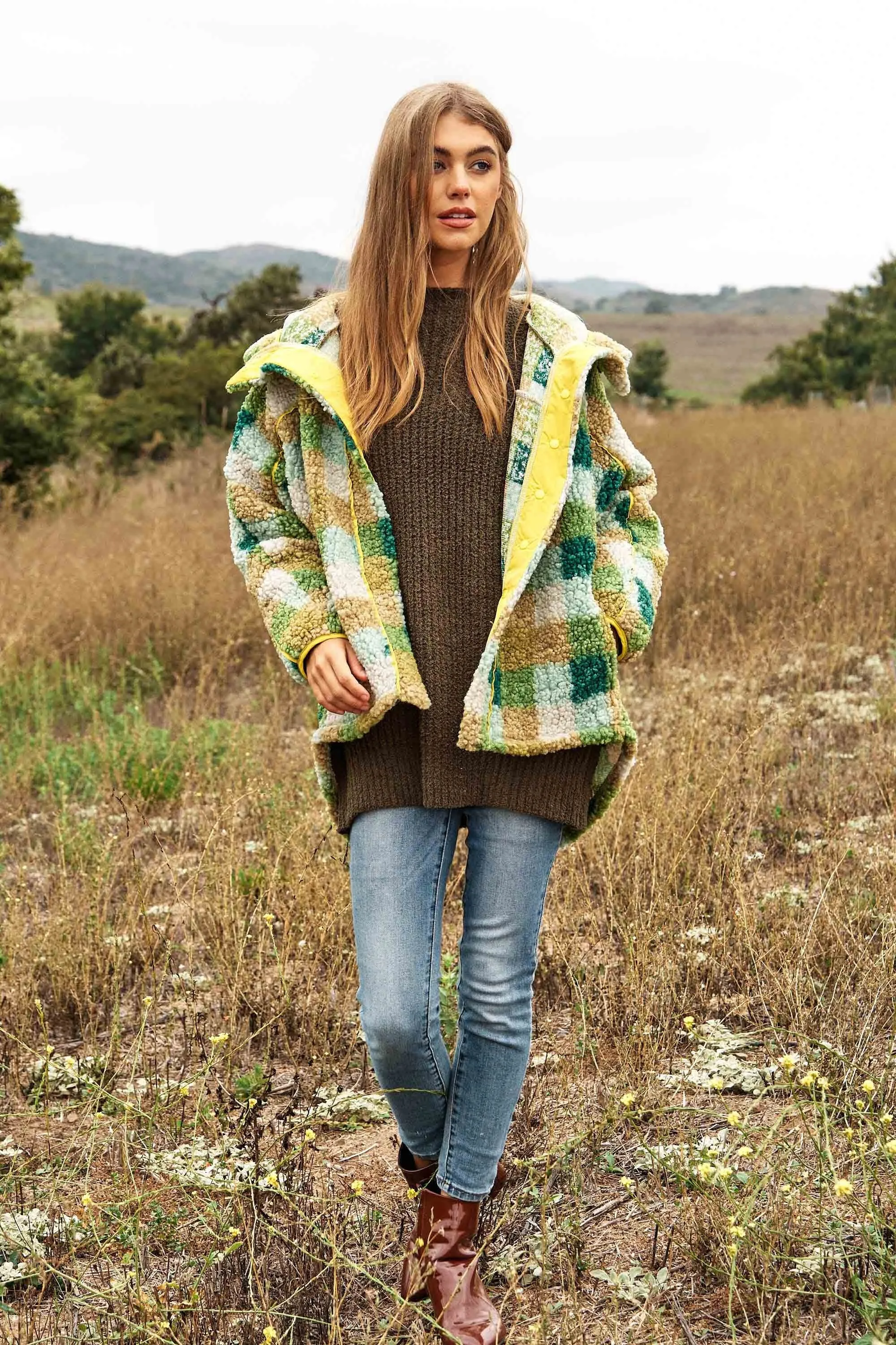 Curves Teen Spirit Plaid Hooded Teddy Jacket