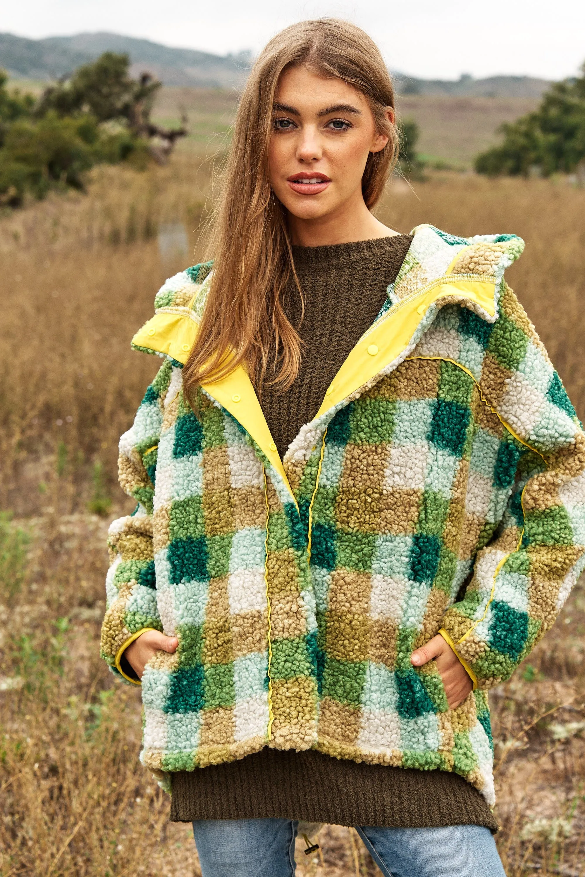Curves Teen Spirit Plaid Hooded Teddy Jacket