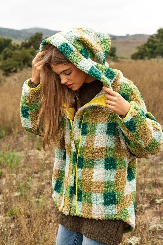 Curves Teen Spirit Plaid Hooded Teddy Jacket