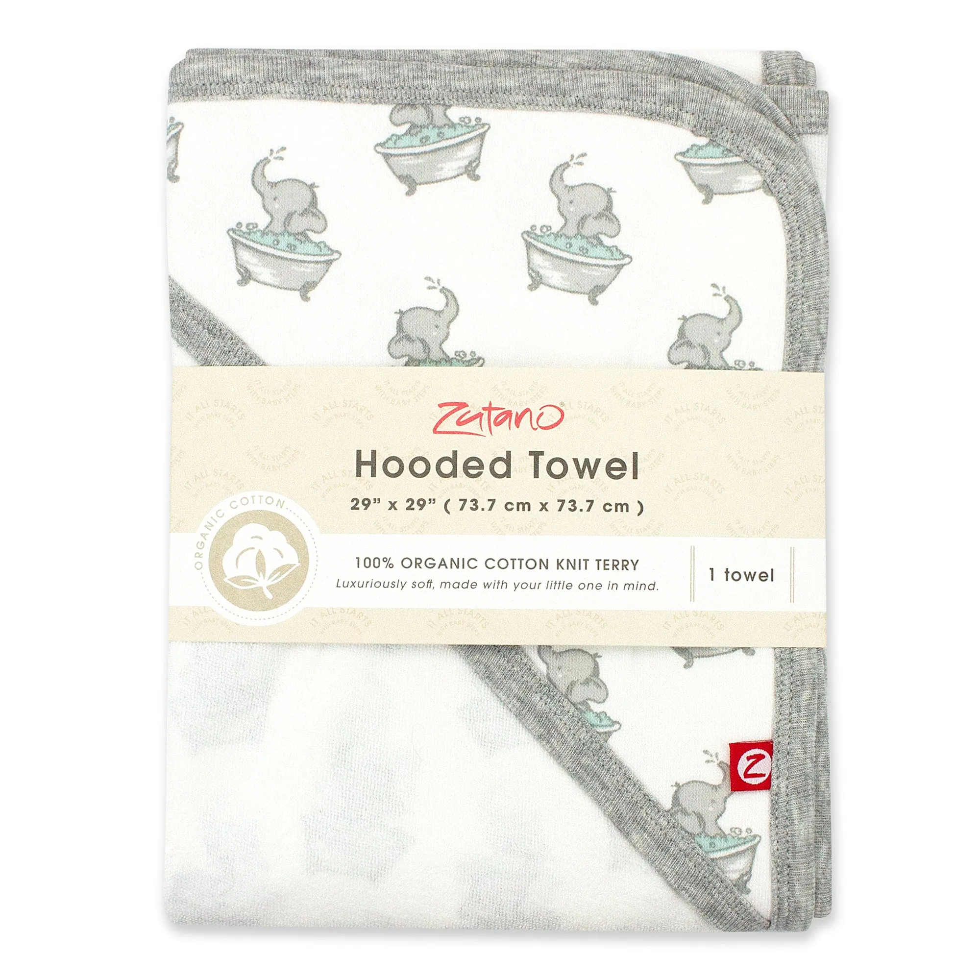 Elephants Organic Cotton Knit Terry Hooded Towel