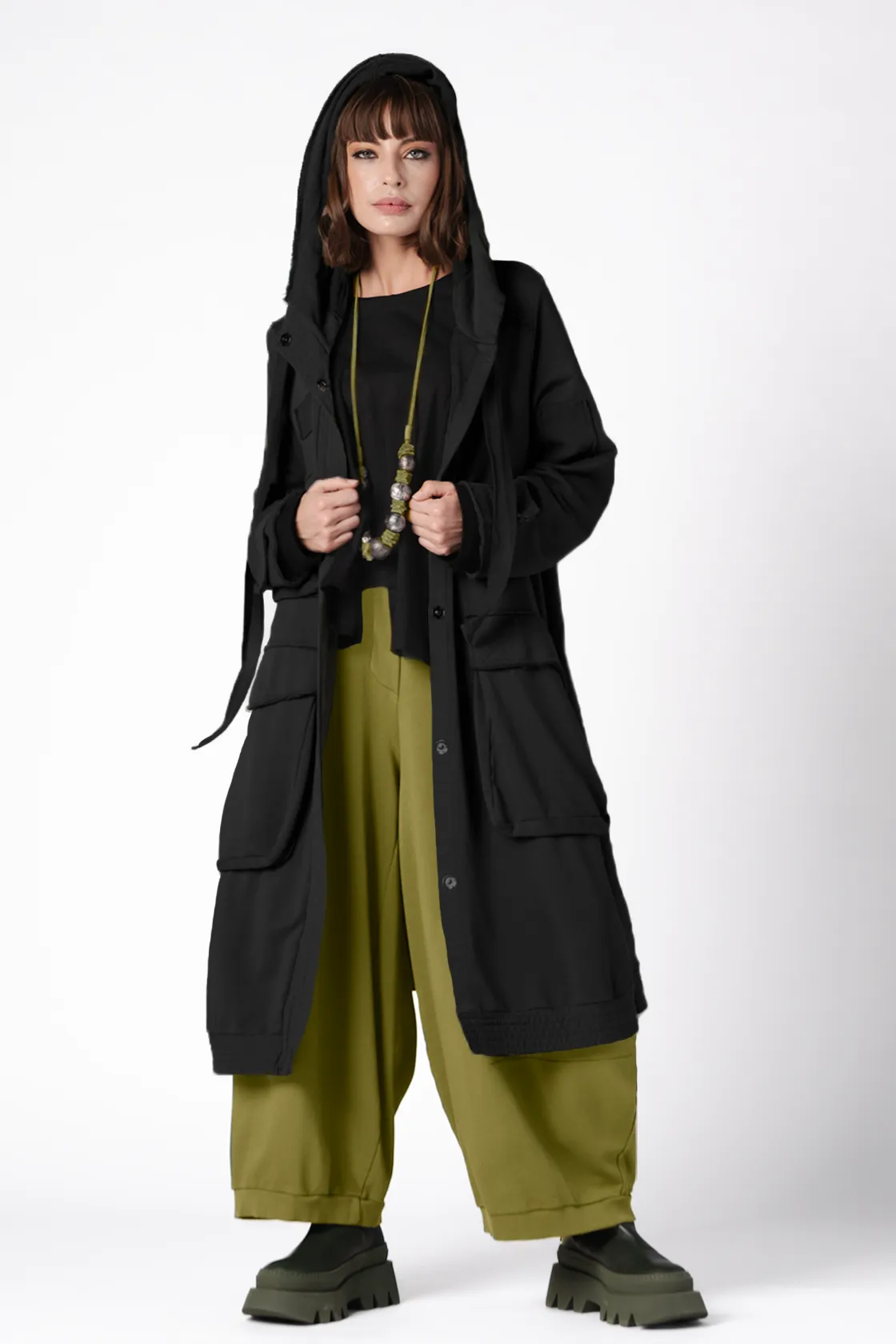 GRIZAS Pocket Coat in Black Jersey