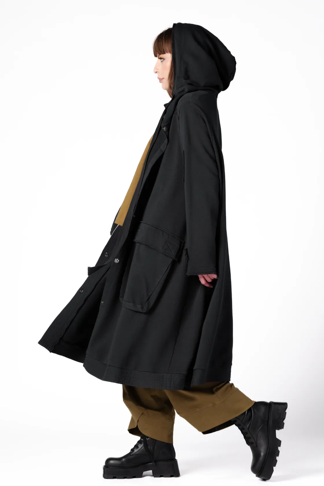 GRIZAS Pocket Coat in Black Jersey