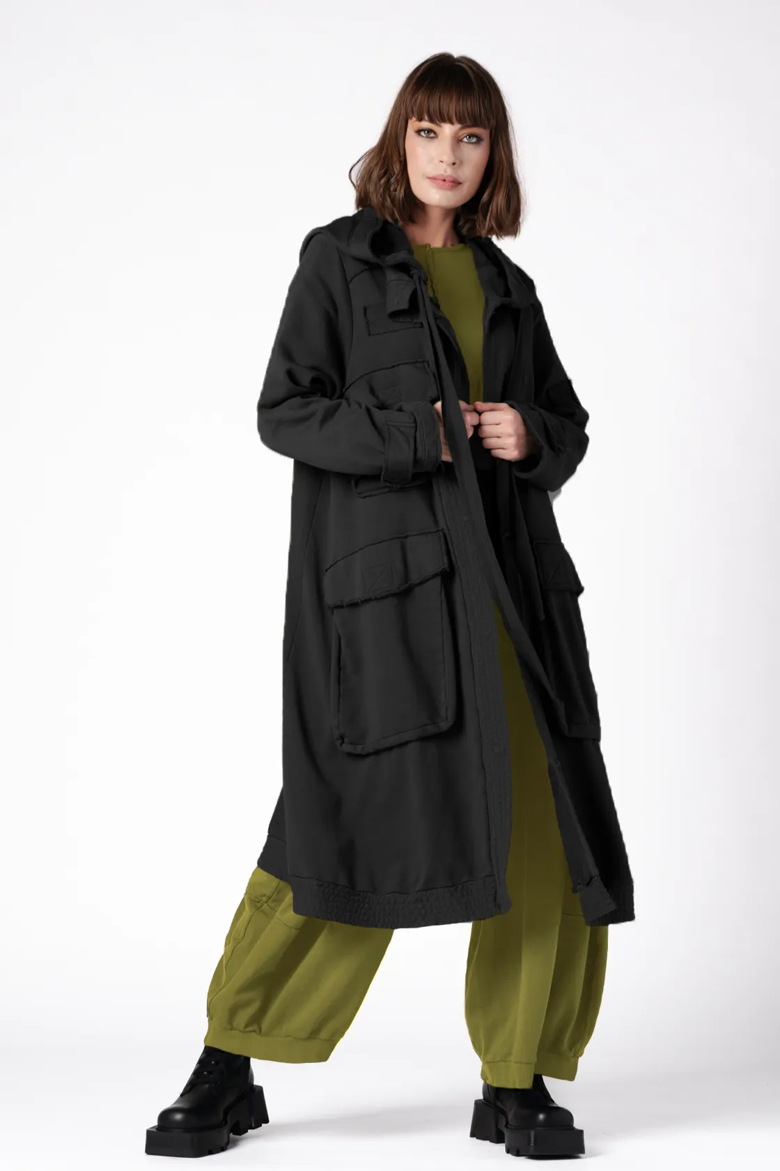 GRIZAS Pocket Coat in Black Jersey