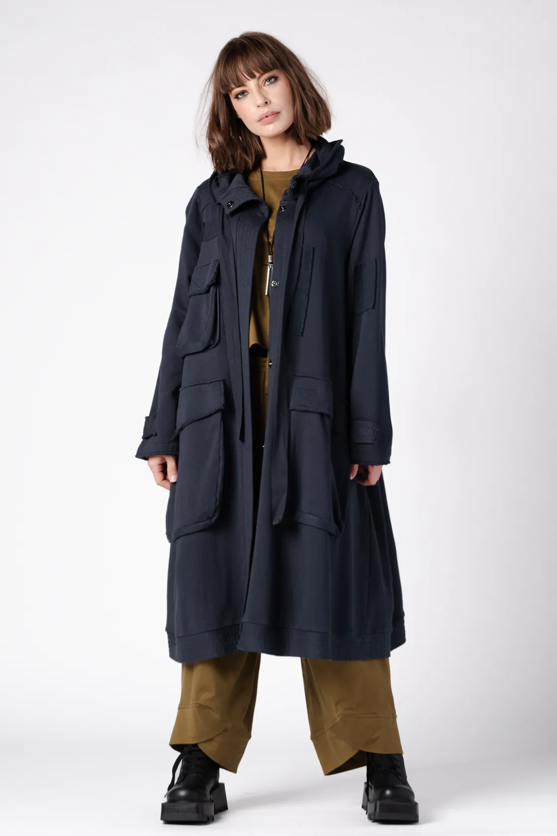 GRIZAS Pocket Coat in Navy Jersey