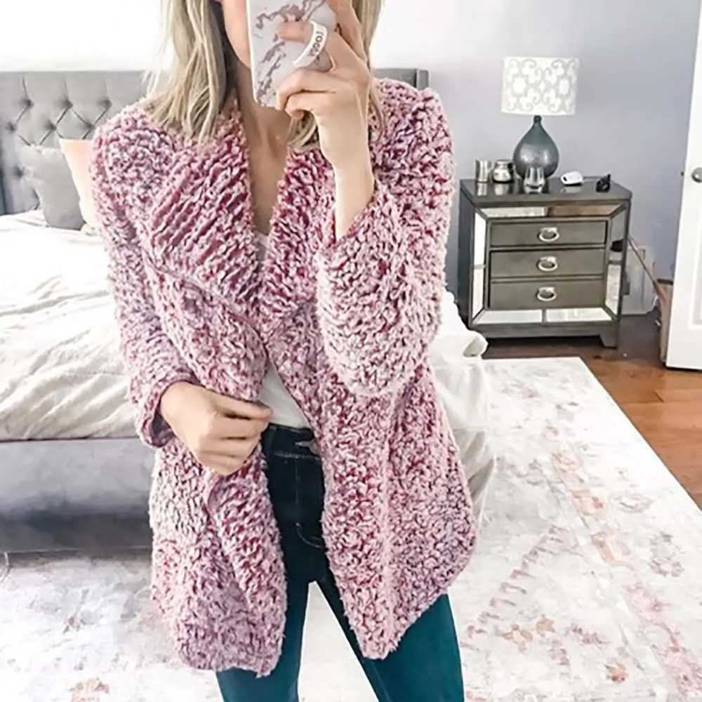 Lapel Candy Color Zipper Women Loose Oversized Teddy Coat