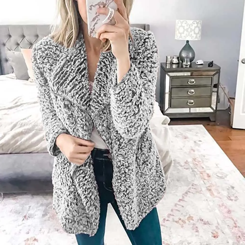 Lapel Candy Color Zipper Women Loose Oversized Teddy Coat