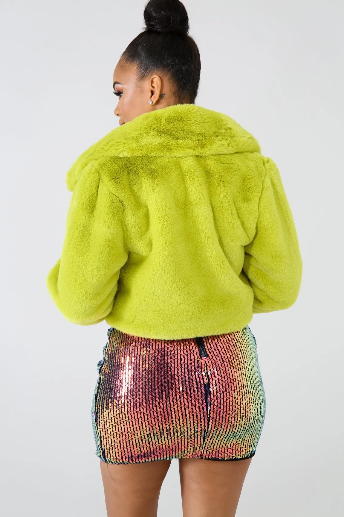 Lapel Collar Solid Candy Color Women Faux Fur Crop Teddy Coat