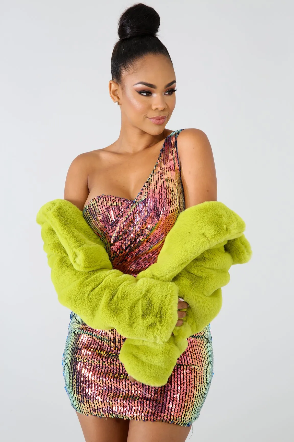 Lapel Collar Solid Candy Color Women Faux Fur Crop Teddy Coat