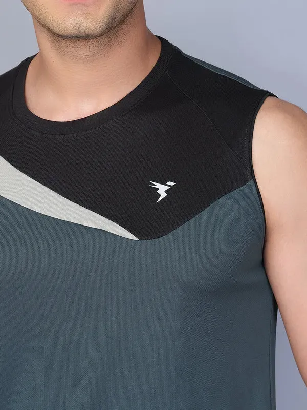 Men Colorblock Slim Fit Crew Neck Innerwear Vest with TECHNO COOL