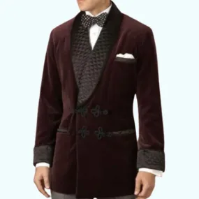 Men's Smoking Velvet Jacket Quilted Coat Designer