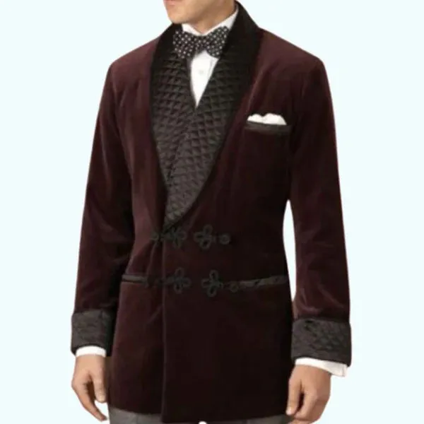 Men's Smoking Velvet Jacket Quilted Coat Designer