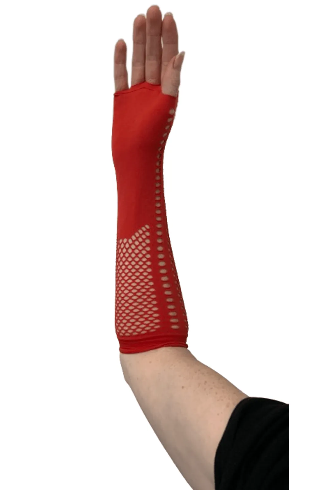 Red Arm-length Fishnet Gloves