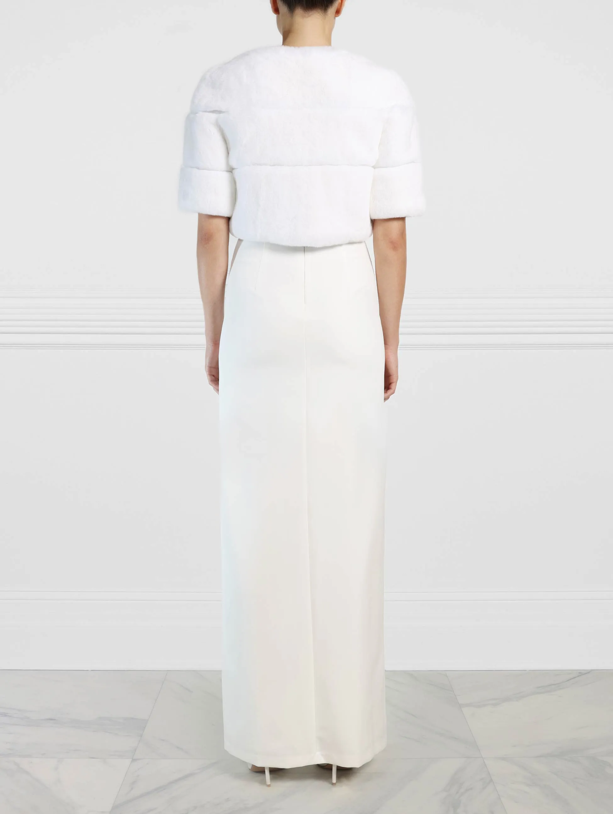 The Bridal Collection - The Elsie Rex Rabbit Cropped Jacket in White