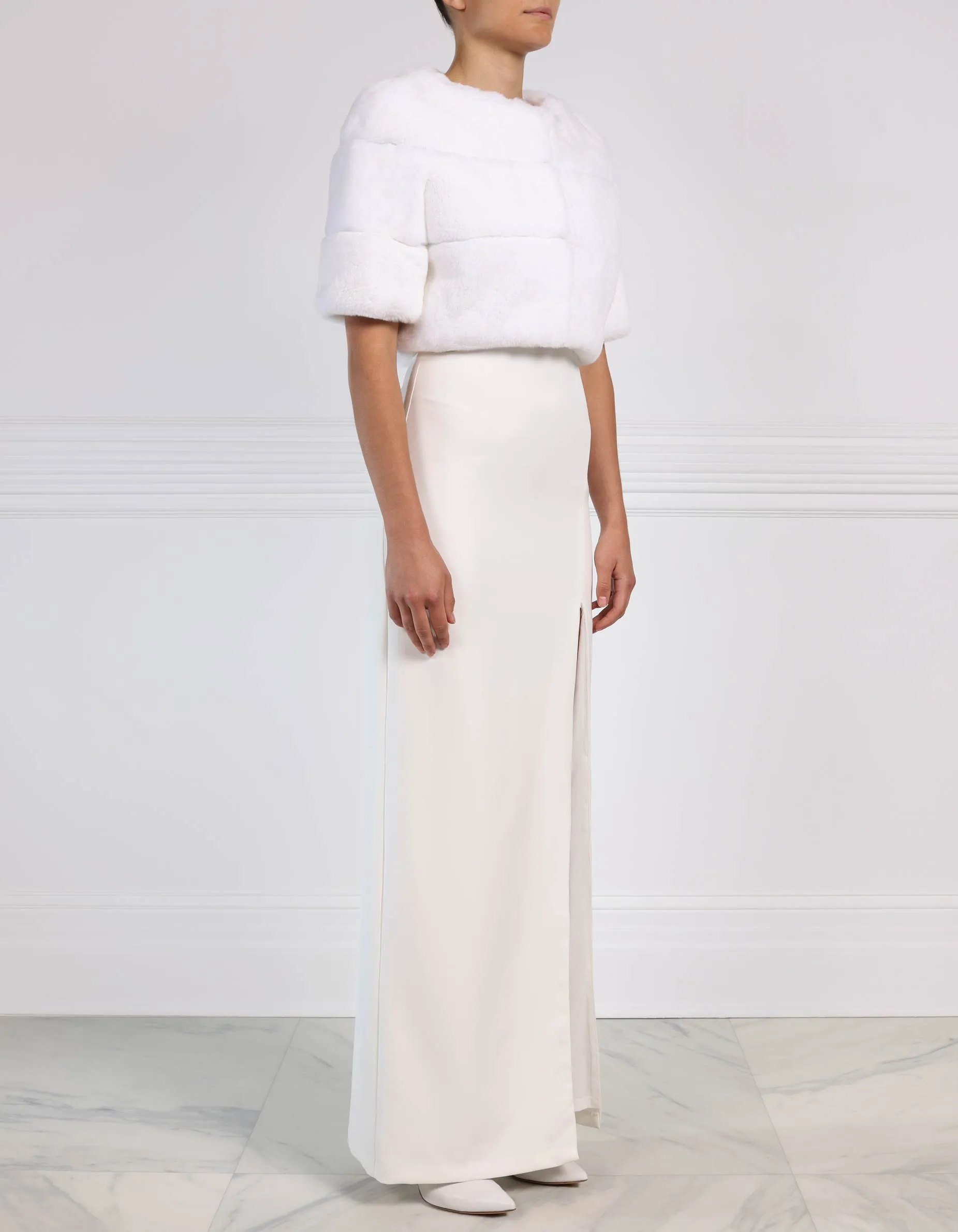 The Bridal Collection - The Elsie Rex Rabbit Cropped Jacket in White