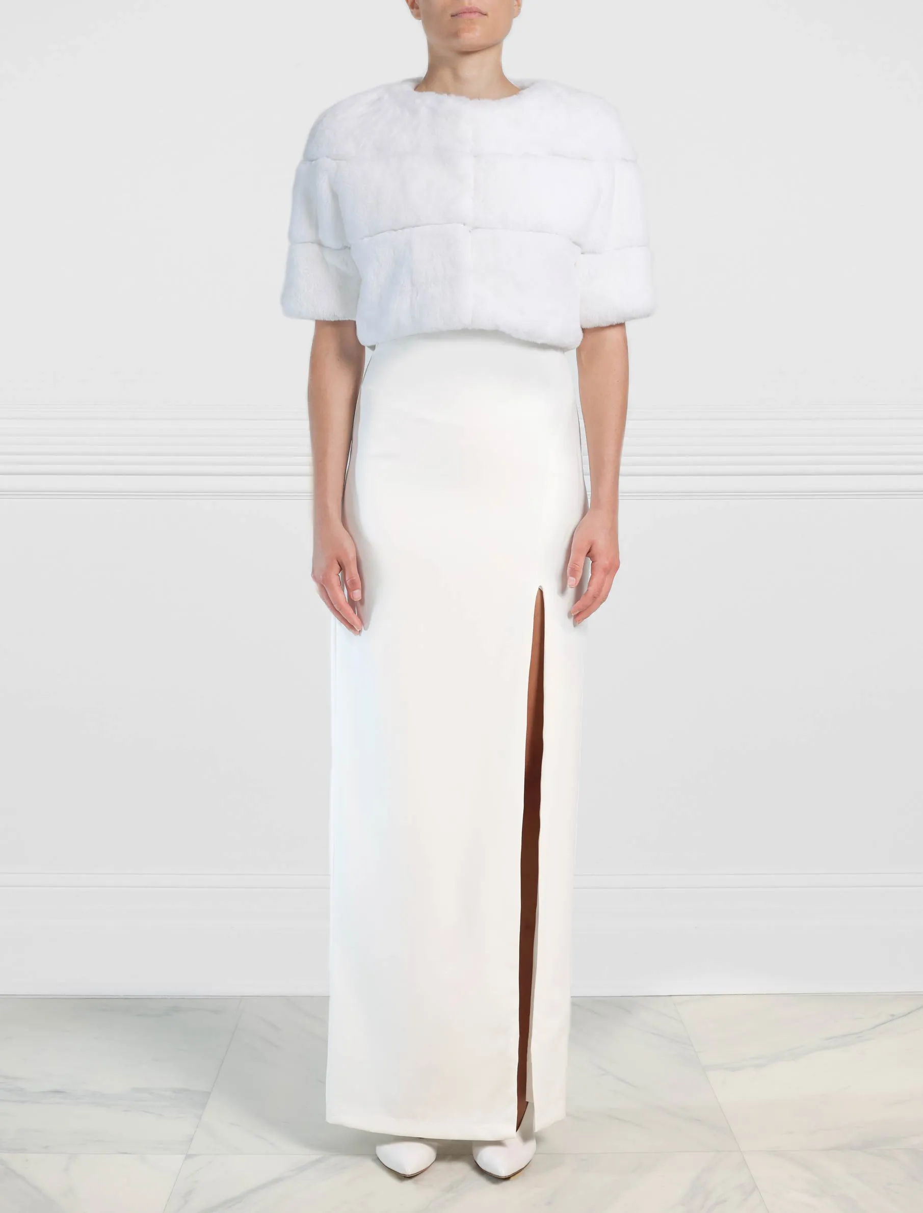 The Bridal Collection - The Elsie Rex Rabbit Cropped Jacket in White