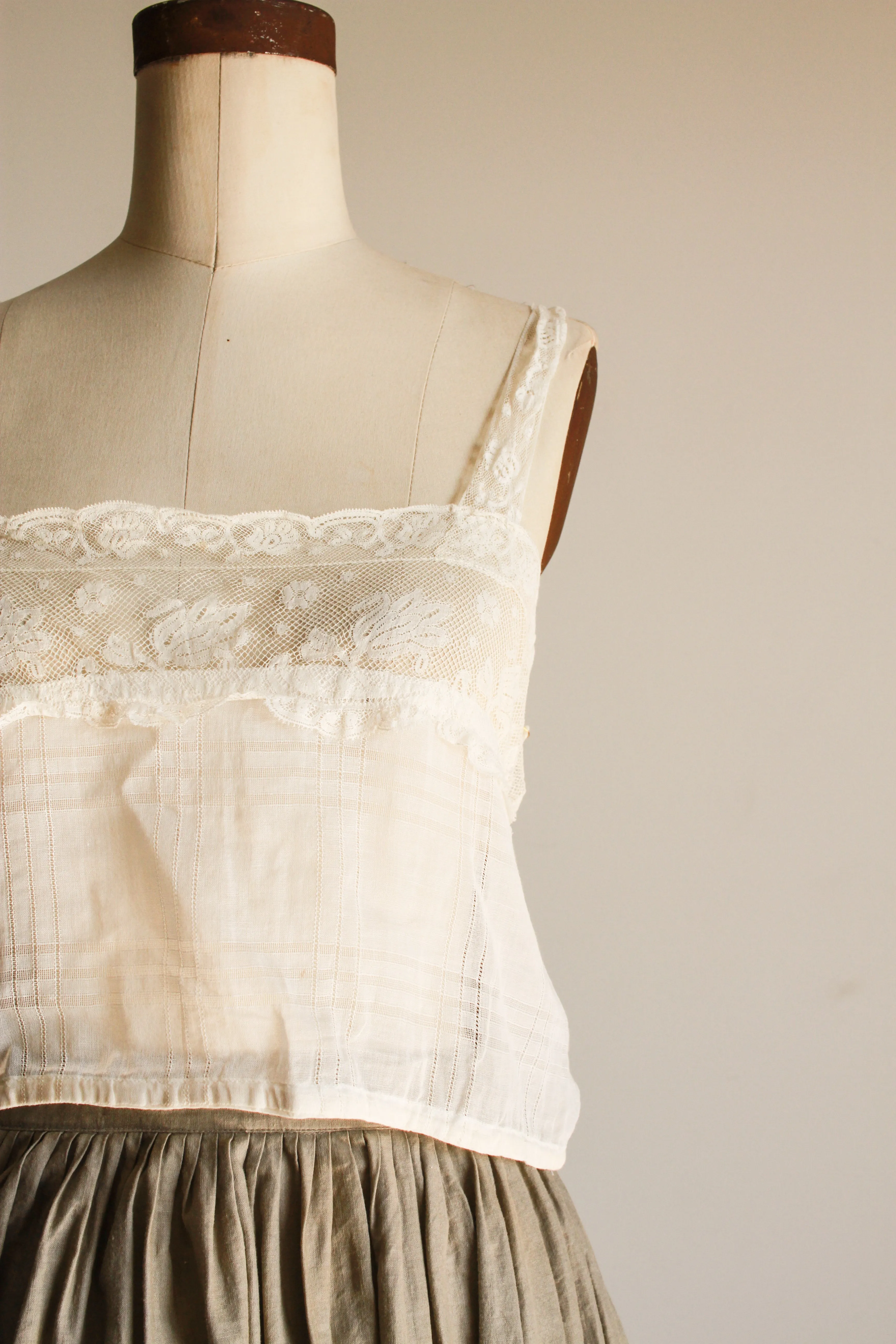 Victorian White Windowpane Cotton Camisole