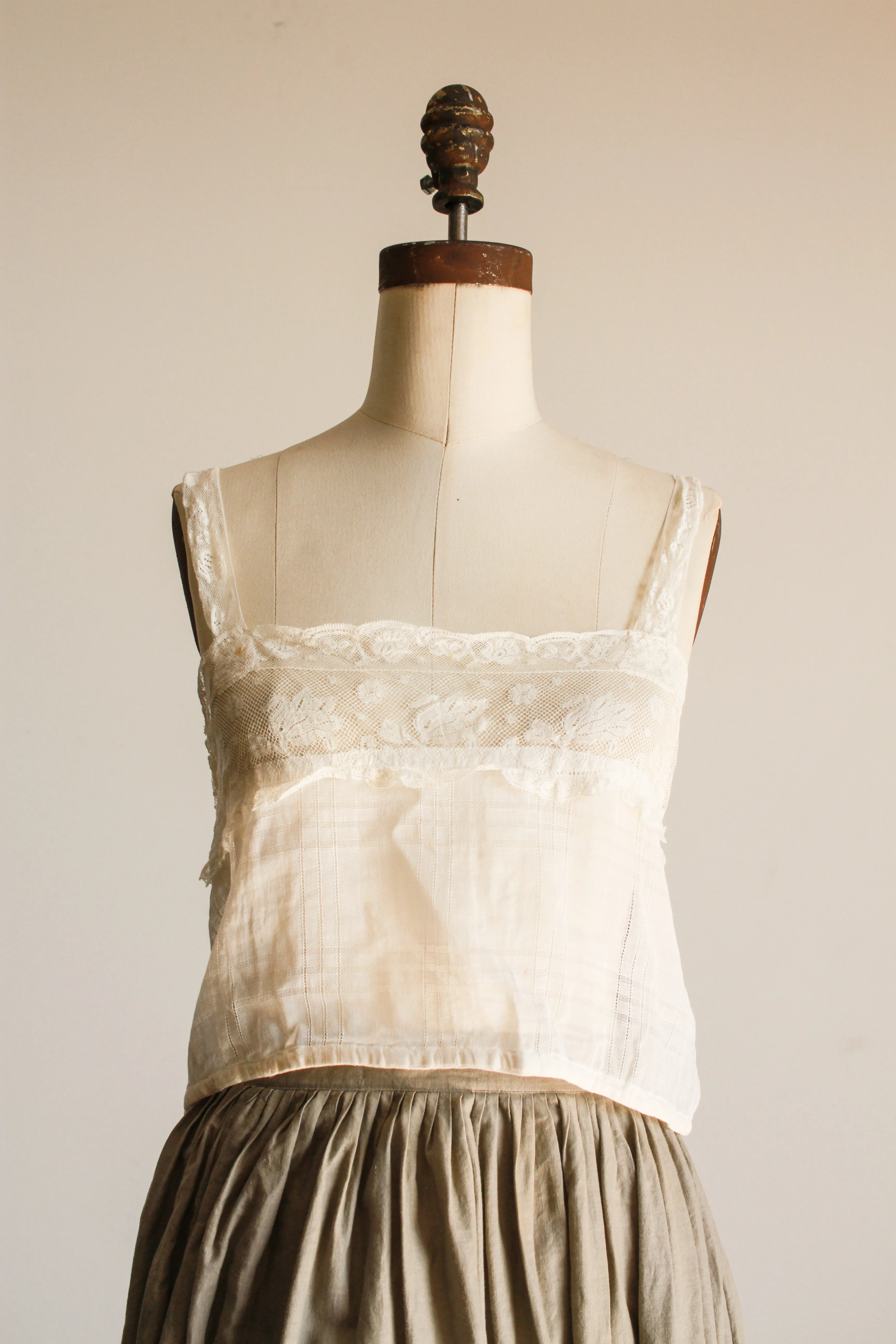 Victorian White Windowpane Cotton Camisole