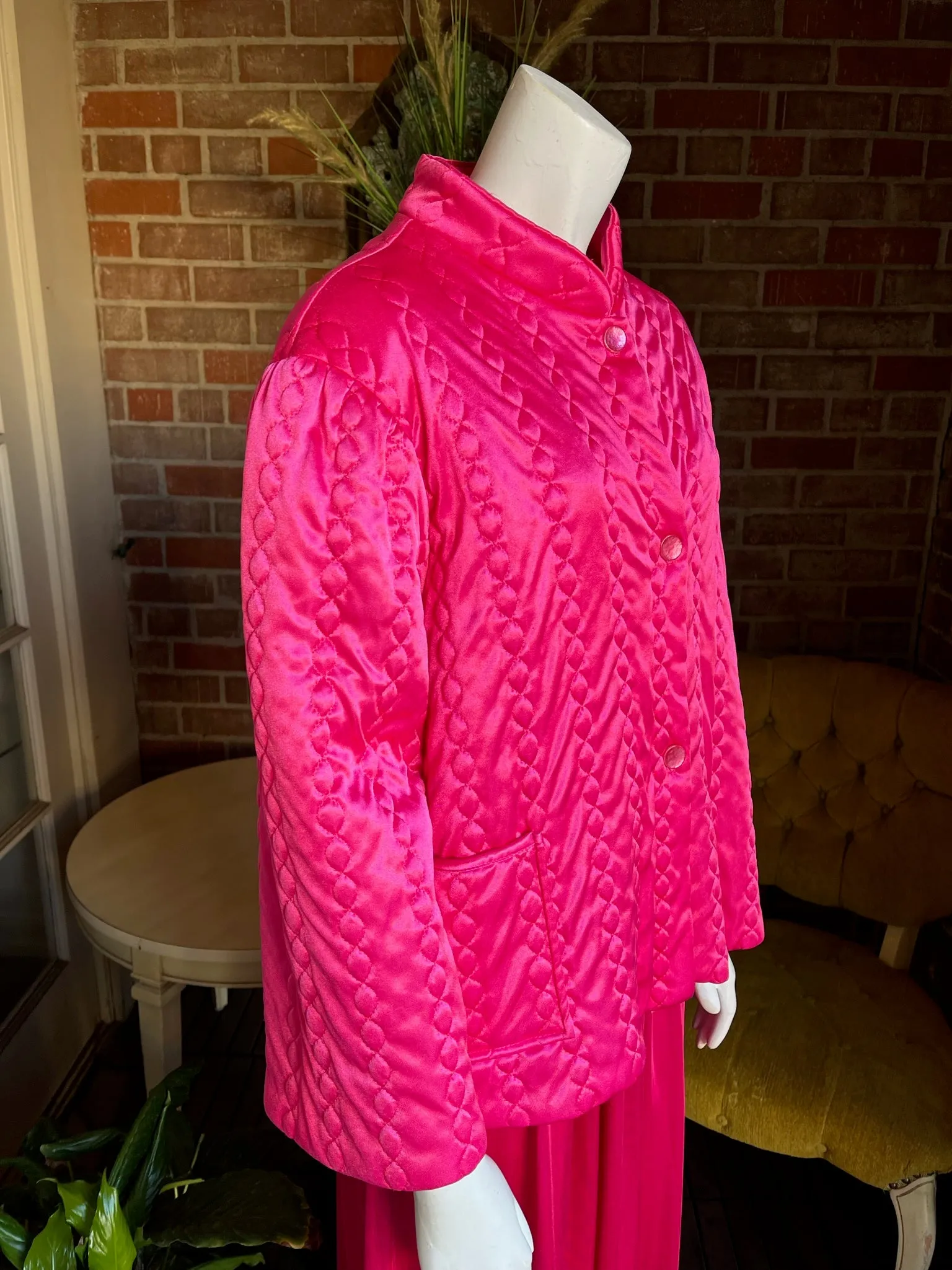 Vintage Hot Pink Quilted Bed Jacket