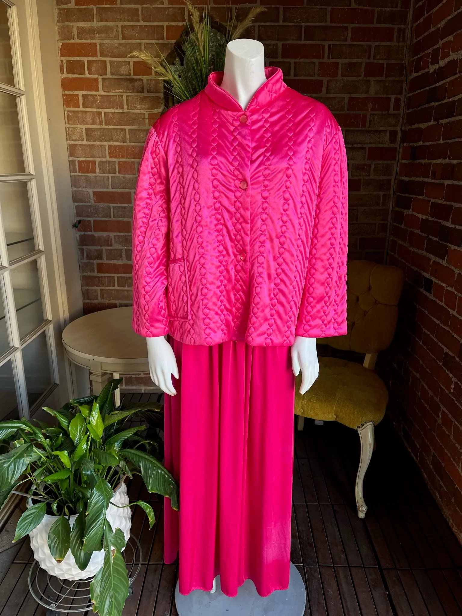 Vintage Hot Pink Quilted Bed Jacket
