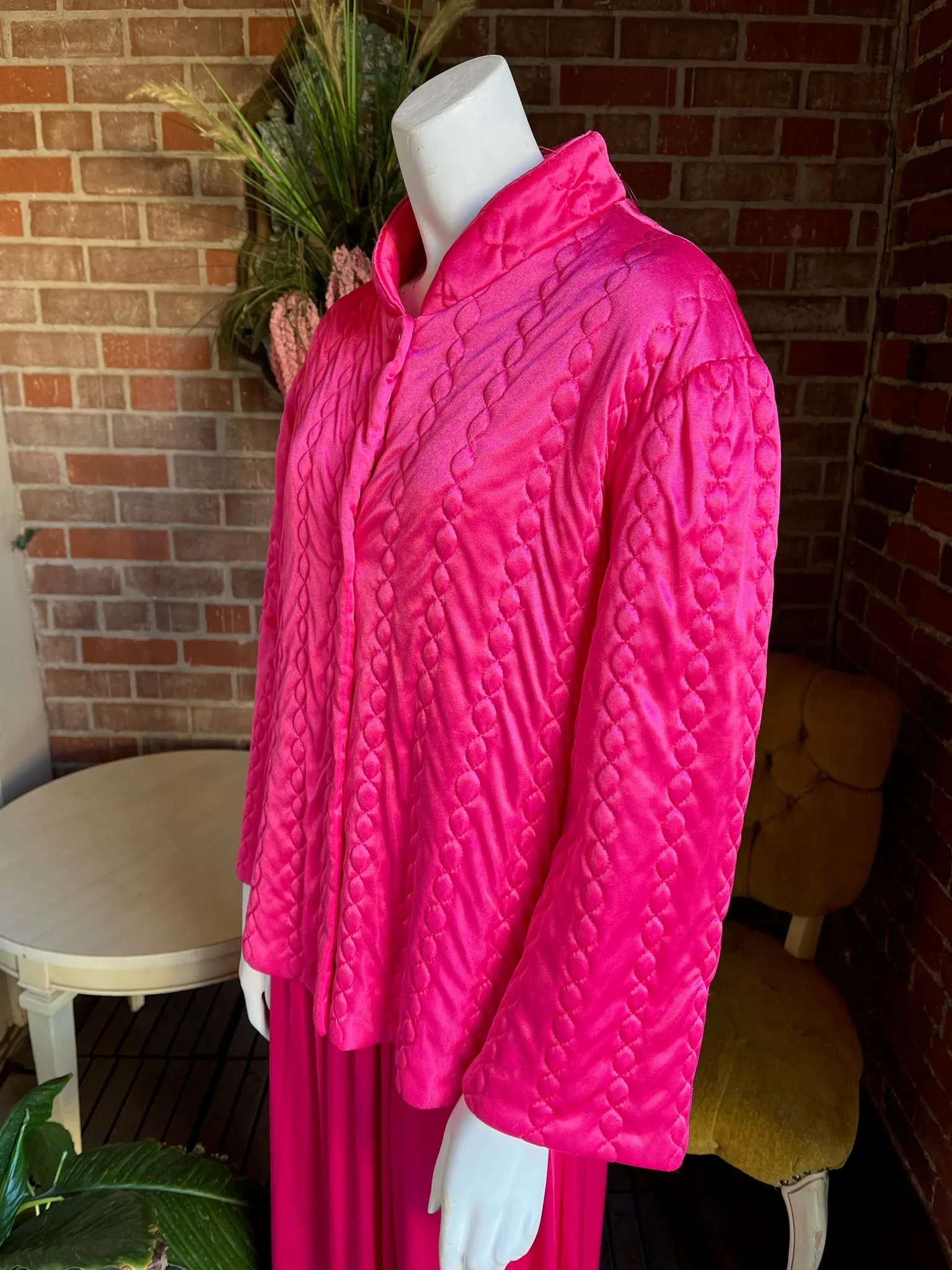 Vintage Hot Pink Quilted Bed Jacket