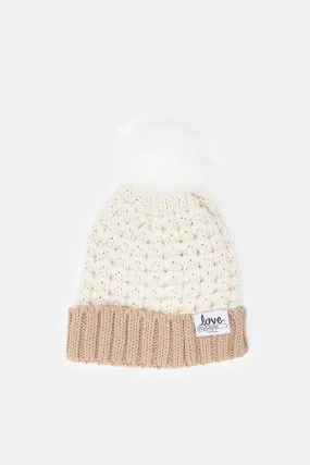 Women Beige And Pink Knitted Cap