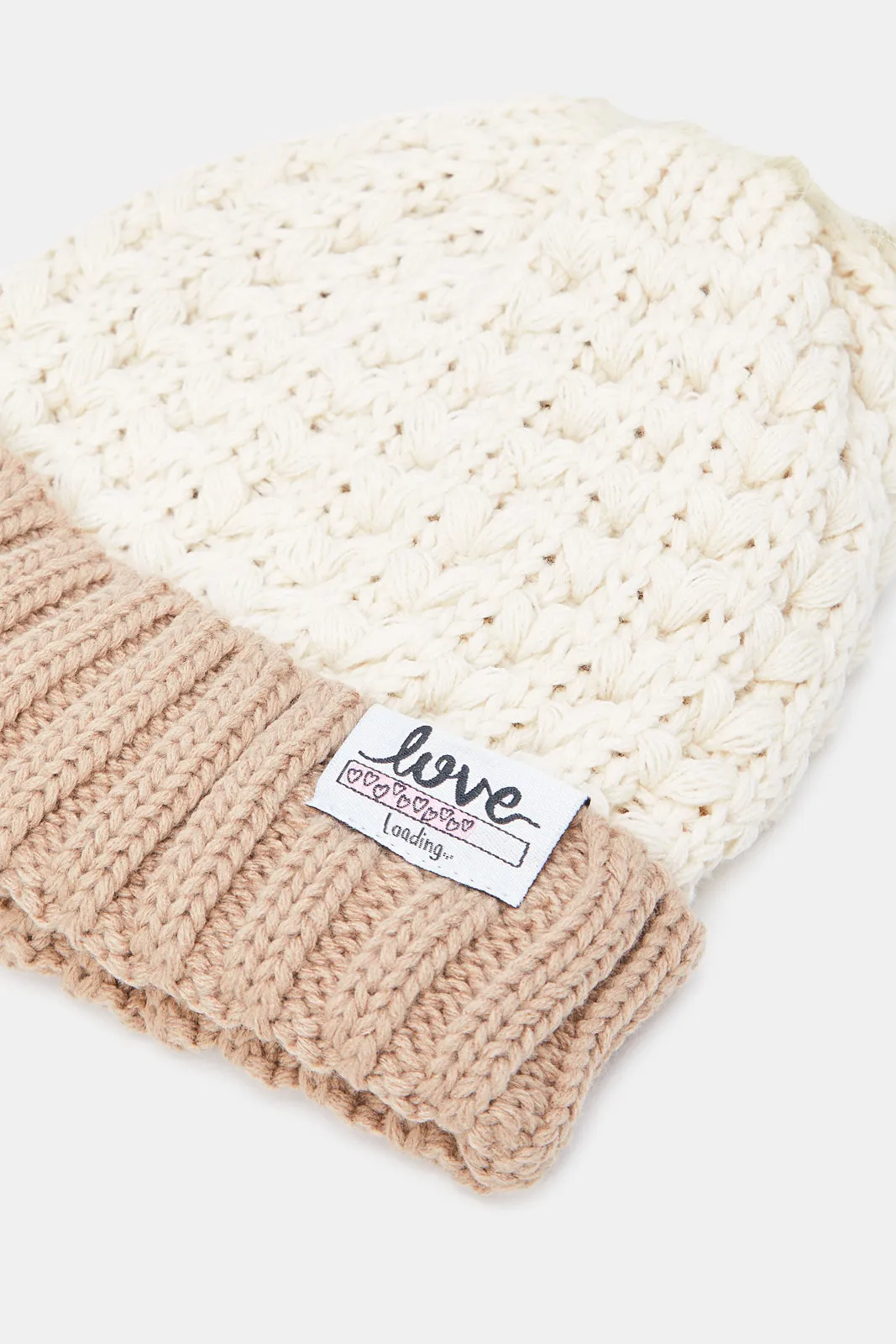 Women Beige And Pink Knitted Cap